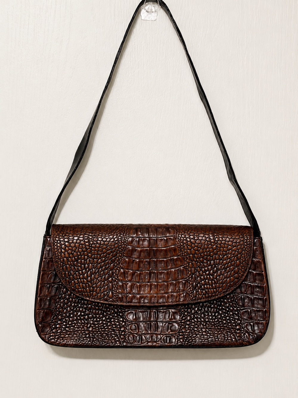 Vintage Brahmin Brown Croc Embossed Leather Shoulder Bag + Wallet - Picture 3 of 9